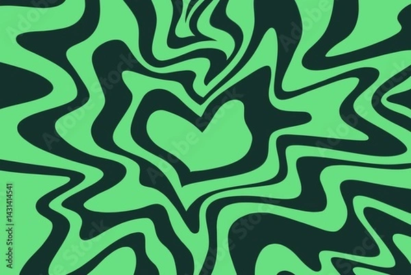 Fototapeta Abstract green groovy seamless pattern with heart, wave, swirl, mesh, lines, liquid background in trendy style. Design for wallpaper, decoration, etc.