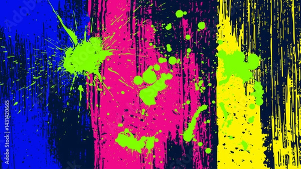 Fototapeta Dark grunge background with reflective brush strokes and green drops scattered throughout.