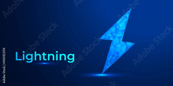 Fototapeta Low Poly Lightning Bolt on Futuristic Blue Background – Geometric Energy Symbol with Digital Glow Effect