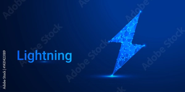 Fototapeta Low Poly Lightning Bolt on Futuristic Blue Background – Geometric Energy Symbol with Digital Glow Effect