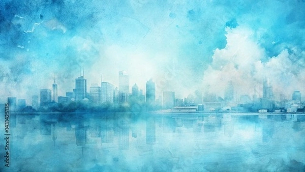 Fototapeta Airy Blue Watercolor Background: Calm Abstract Aquarelle Texture for Card Design