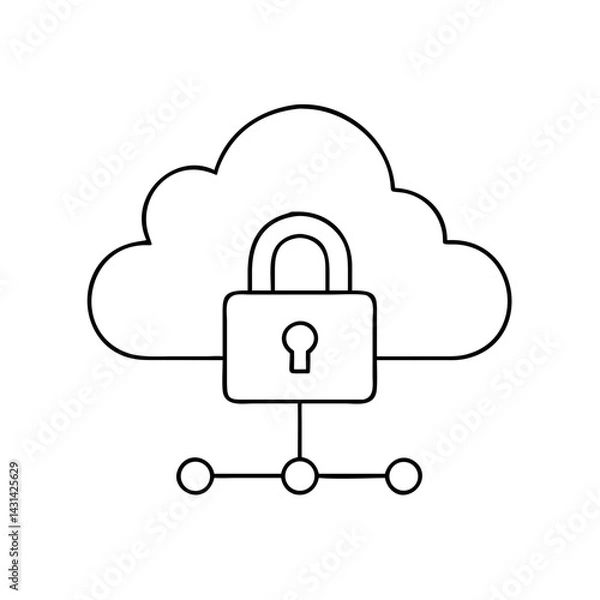 Obraz Vector outline cloud with padlock icon representing cloud security and data protection