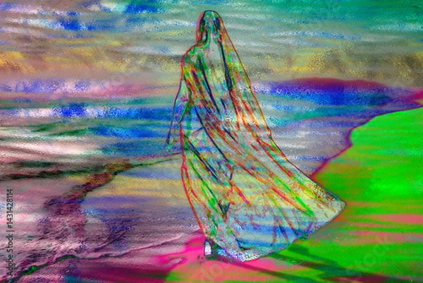 Obraz Generated image, Frau mit bunten Tuch