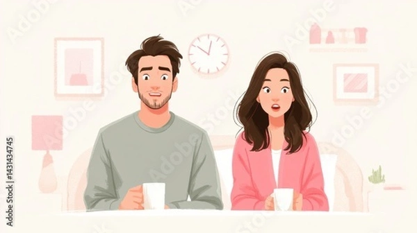Fototapeta Two Friends Enjoying Coffee Together in a Cozy Living Room - Casual Conversation and Relaxed Atmosphere