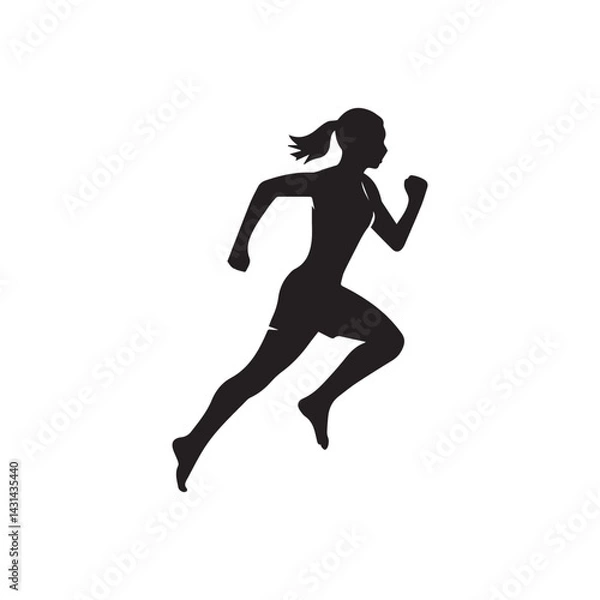 Fototapeta A black and white silhouette of a woman running, dynamic pose, vector