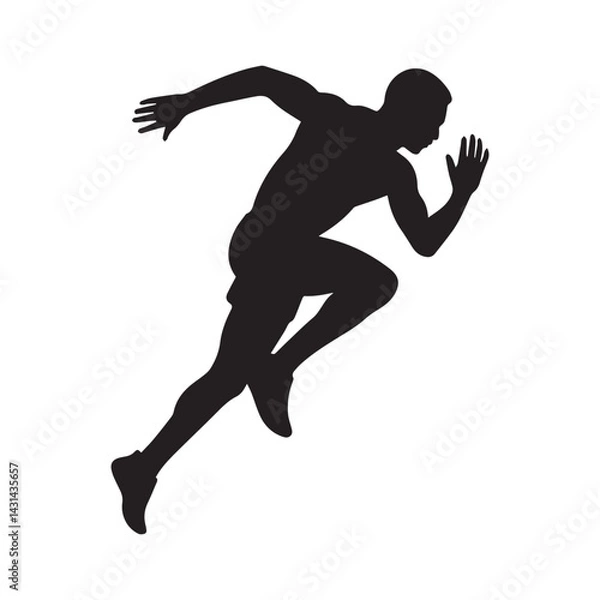 Obraz A black and white silhouette of a man running, dynamic pose, vector