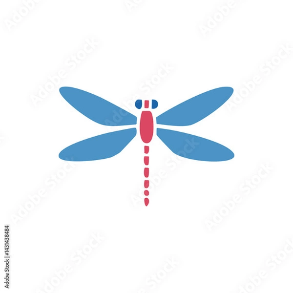 Obraz Minimalist flat dragonfly vector icon with blue wings and red body, ideal for nature, insect, logo, kids' book, and decorative design projects.