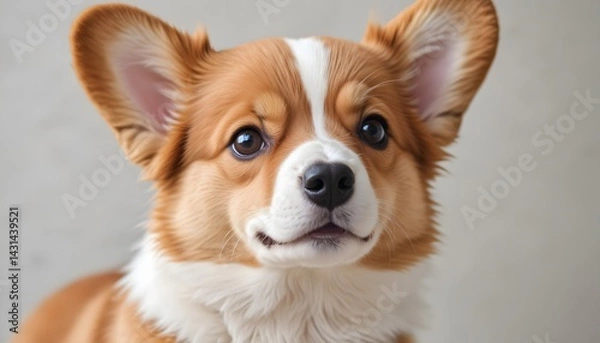 Fototapeta Corgi dog portrait with playful expression and upright ears
