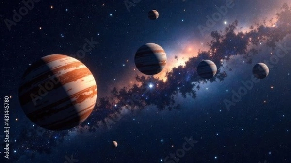 Fototapeta Image of planets in outer space against the background of stars and nebulae. Deep Space Travel
