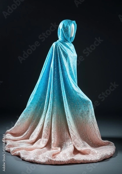 Fototapeta Turquoise to Pink Ombre Sequin Cloak on Mannequin