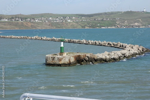 Fototapeta View of the Kerch Strait from the side of the ferry