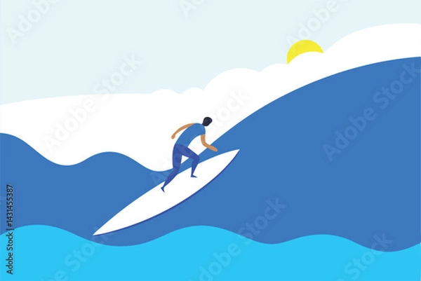 Fototapeta a-surfer-catching-a-perfect-wave-with-a-clear-blue.eps