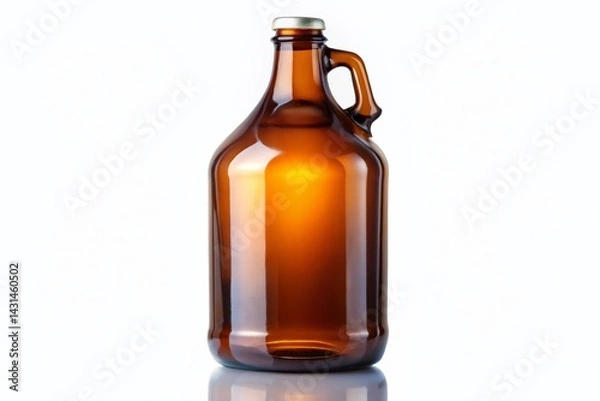 Obraz Brown Glass Growler with Handle, Full of Beer - Isolated on White Background