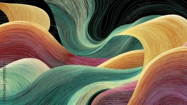Fototapeta abstract colorful wallpaper texture background  with waves, lines, swirls, in blue, green, sandy gradient colors reminding of a coast. 16:9