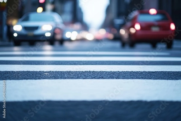 Fototapeta Urban street with cars and pedestrian crosswalk in motion blur