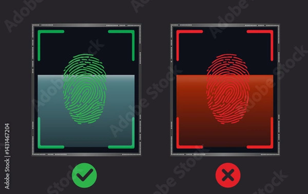 Obraz Digital illustration of fingerprint scanner on dark background. Vector illustration