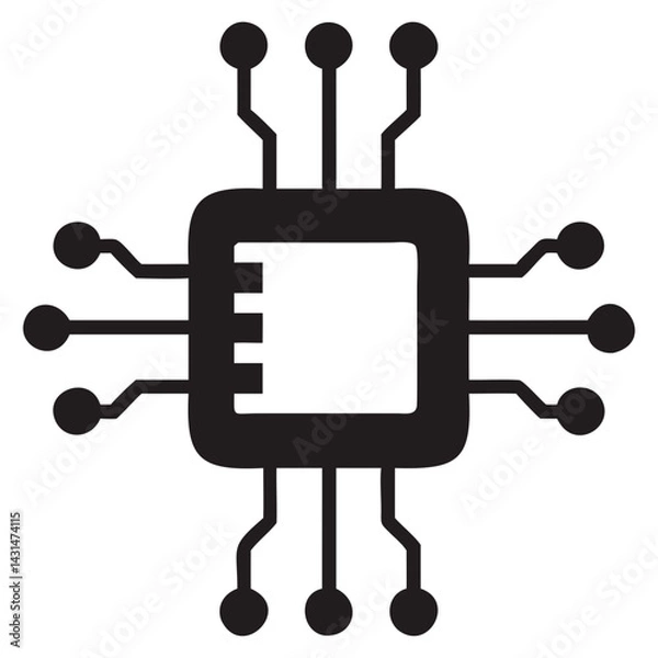 Fototapeta Microchip with digital circuits Black Vector silhouette