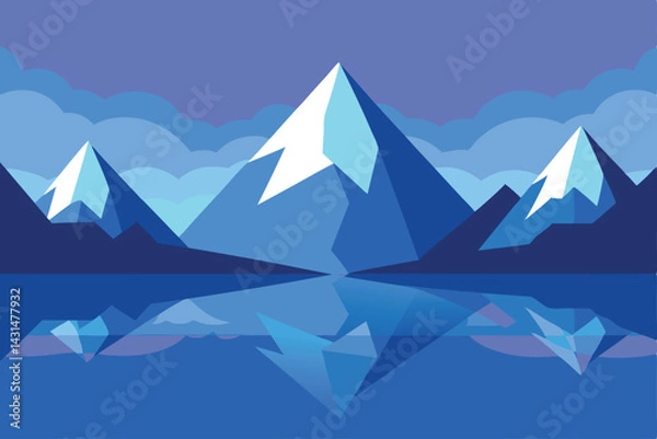 Fototapeta calm-fjord-reflecting-snow-tipped-peaks-at-dawn-- 
