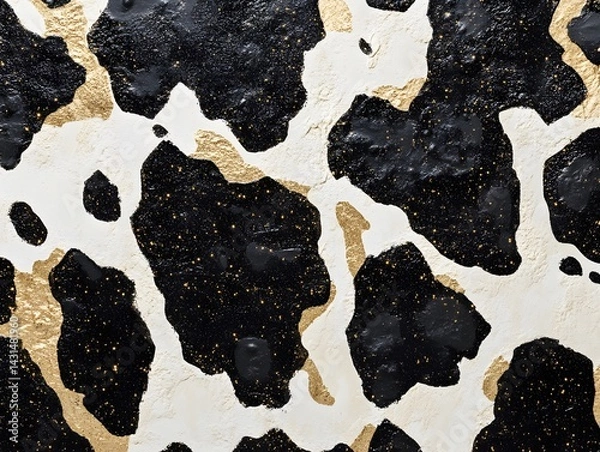 Obraz Black glitter cow print pattern on white background, bold contrast, trendy fashion style