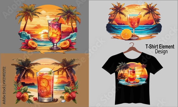 Fototapeta Tropical beach Adventure T-shirt vector Element Set and Summer Sunset beach surfing logo set vector illustration design
Set Summer beach vacation surfing T-shirt vector bundle Element Design and Logo 