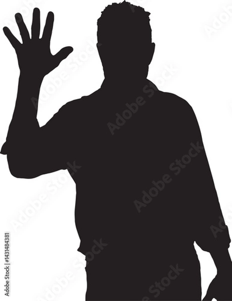 Obraz vector; silhouette front view man with open hand and number five