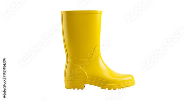 Fototapeta Single yellow rubber rain boot on transparent background