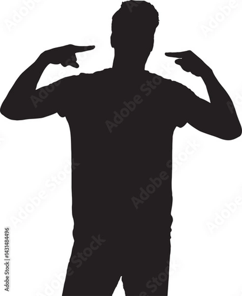Fototapeta vector; silhouette of front view of a  man points to himself