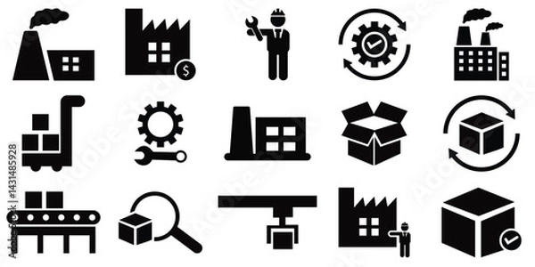 Fototapeta Industrial Factory Line Icons – Editable Vector Set with Machinery, Automation, and Production Elements