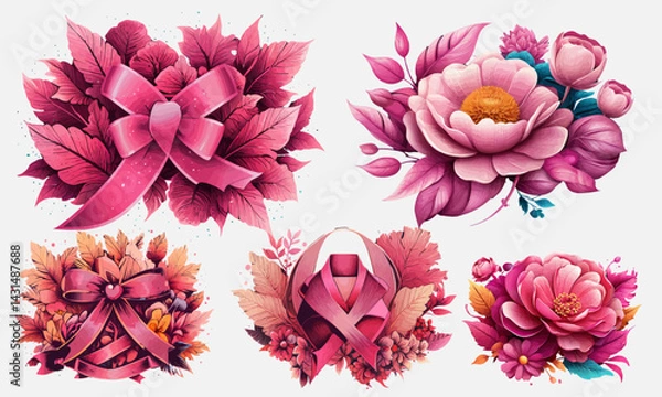 Fototapeta Illustration flower bouquet element and vector floral background design
