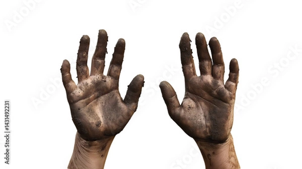 Fototapeta Dirty man hands on transparent background, Cutout, PNG format.