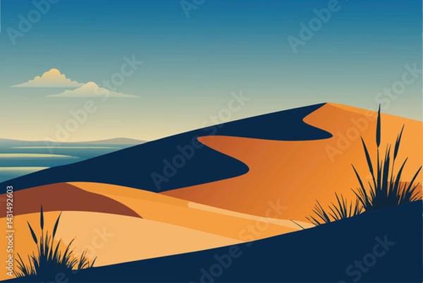 Fototapeta dunes-with-tall-grass-and-distant-beach--.eps