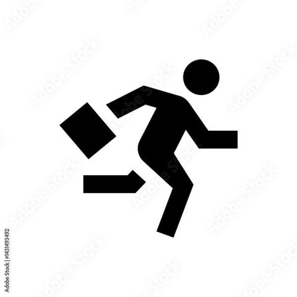 Fototapeta Silhouette of a running man with a briefcase and motion lines indicating speed and urgency in black color