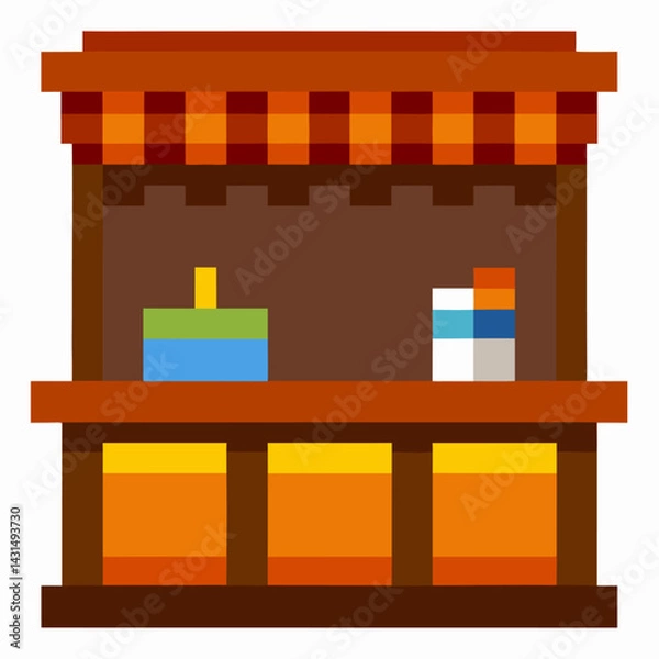 Fototapeta A wooden counter with a sign that says "Open" on it