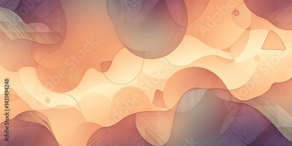 Fototapeta Abstract design featuring fluid shapes in shades of orange, purple and beige tones art