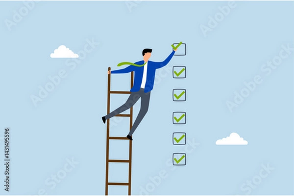 Fototapeta Criteria checklist report, businessman put tick on completion checklist.