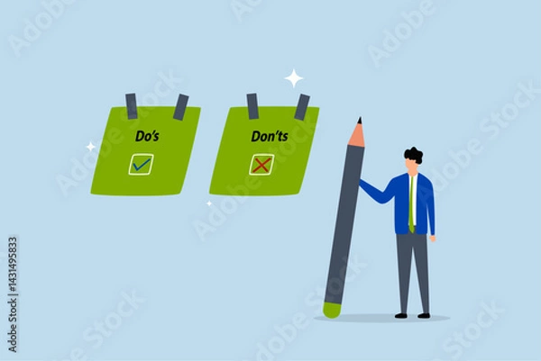 Fototapeta Do and don't checklist, businessman write do and don't checklist on sticky notes.