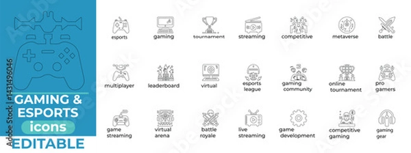 Fototapeta premium editable line art vectors for gaming and esports. Clean, scalable icons for streams, logos, and merch. Modern, minimalist, and high-quality UI designs for digital and tech creatives