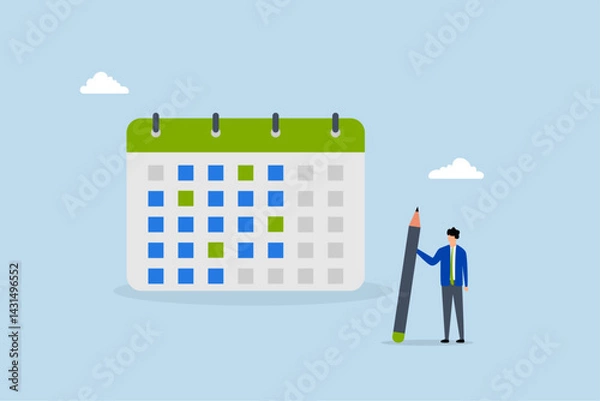 Fototapeta Calendar schedule, businessman hold pencil thinking with calendar schedule plan.