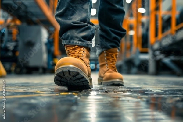 Obraz Worker with safety boots in an industrial environment