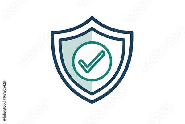 Fototapeta Secure your data with our robust protection a checkmark inside a shield symbolizes safety and reliability Clean vector graphic design in teal and dark blue