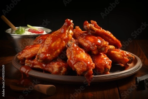 Obraz rich, fiery hues and glossy glaze of buffalo wings, meticulously laid out on a plate