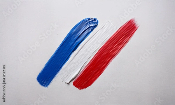 Obraz Abstract stylised French flag concept in oil paint on white canvas. Diagonal paint stripes in the colors of the flag of France. 
