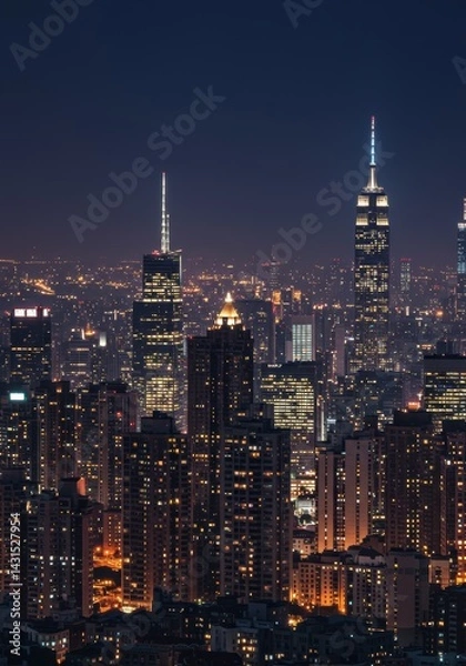 Fototapeta Urban Night View with Two Lit Skyscraper Spires