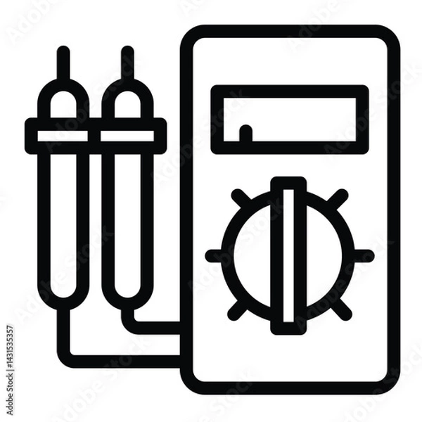 Fototapeta Portable multimeter with pencil tester line icon, electrician service concept. Vector graphics. Measuring instrument sign on white background, style for mobile or design.