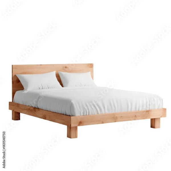 Fototapeta Minimalist wooden bed frame in a peaceful setting