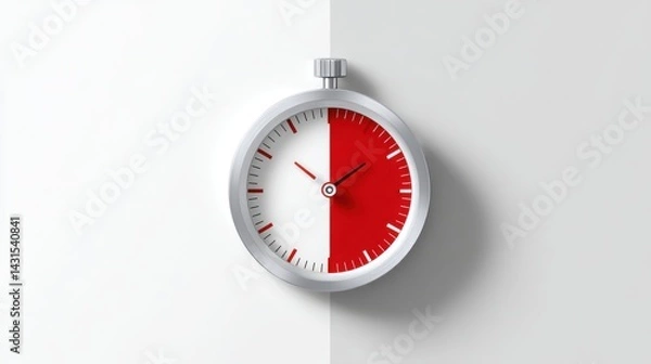Fototapeta A minimalistic clock design featuring a divided face with one half in white and the other in red, emphasizing simplicity and modernity.
