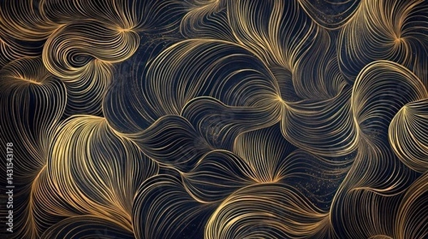 Fototapeta Abstract gold wave pattern on dark background.
