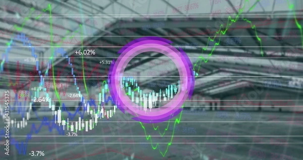 Fototapeta Image of data processing over warehouse