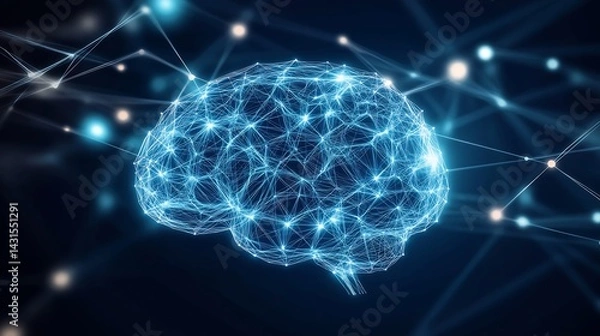 Fototapeta artistic visualization of artificial neural network pathways glowing in deep blue tones