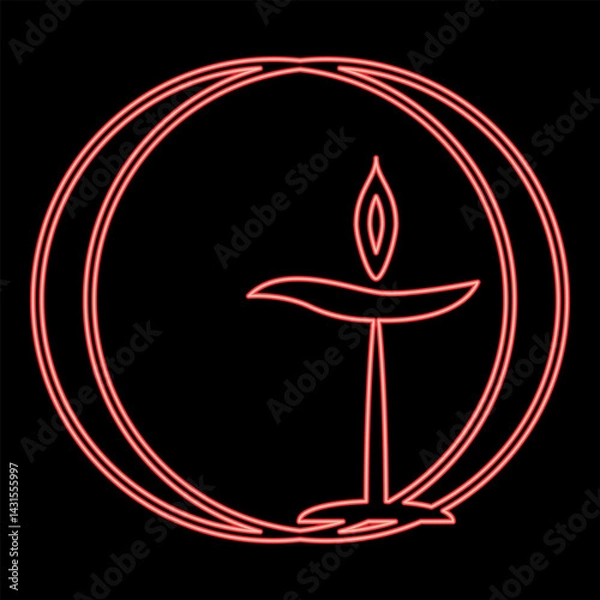 Fototapeta Neon flaming chalice symbol Unitarian universalism concept red color vector illustration image flat style